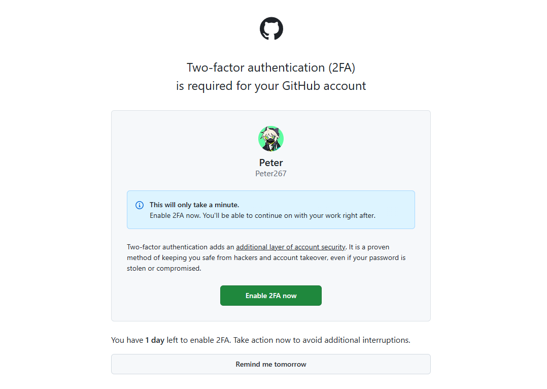 Github 强制用户开启 2FA 验证